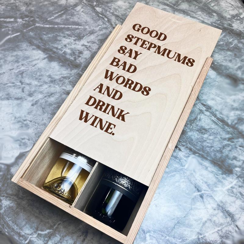 Funny Good Stepmum's  Wooden Rope Double Two Bottle Wine Gift Box - Personalised Gift, Custom Gift 1