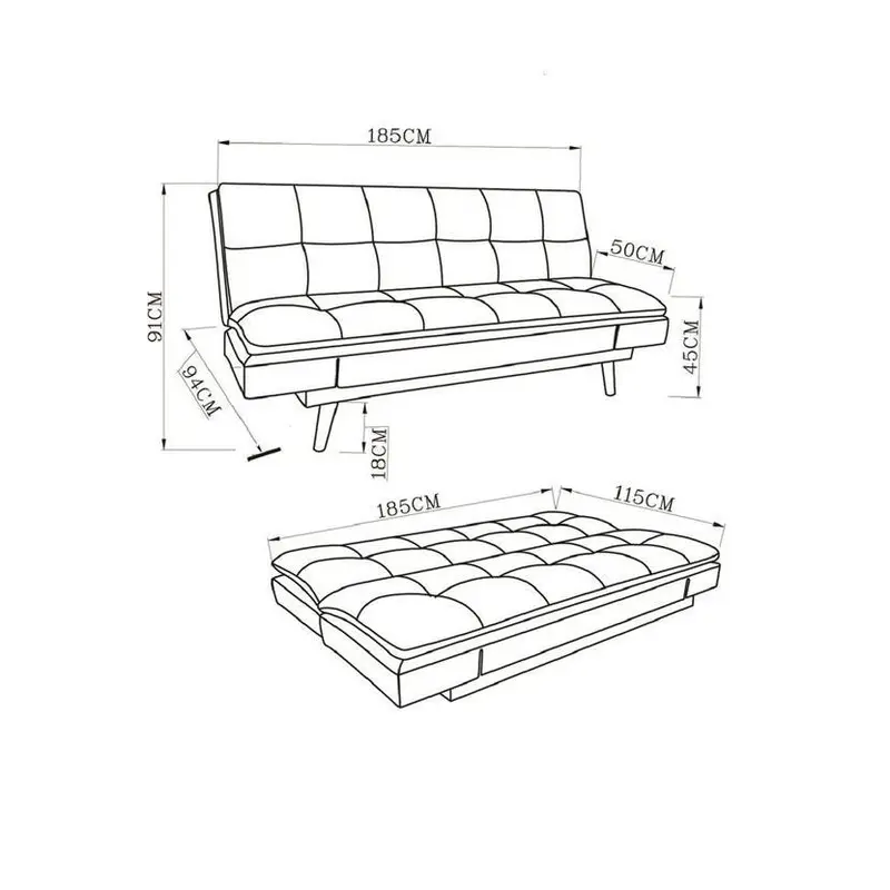 Duncan Fabric Sofa Bed With Wooden Legs and Adjustable Armrests, Light Grey 4