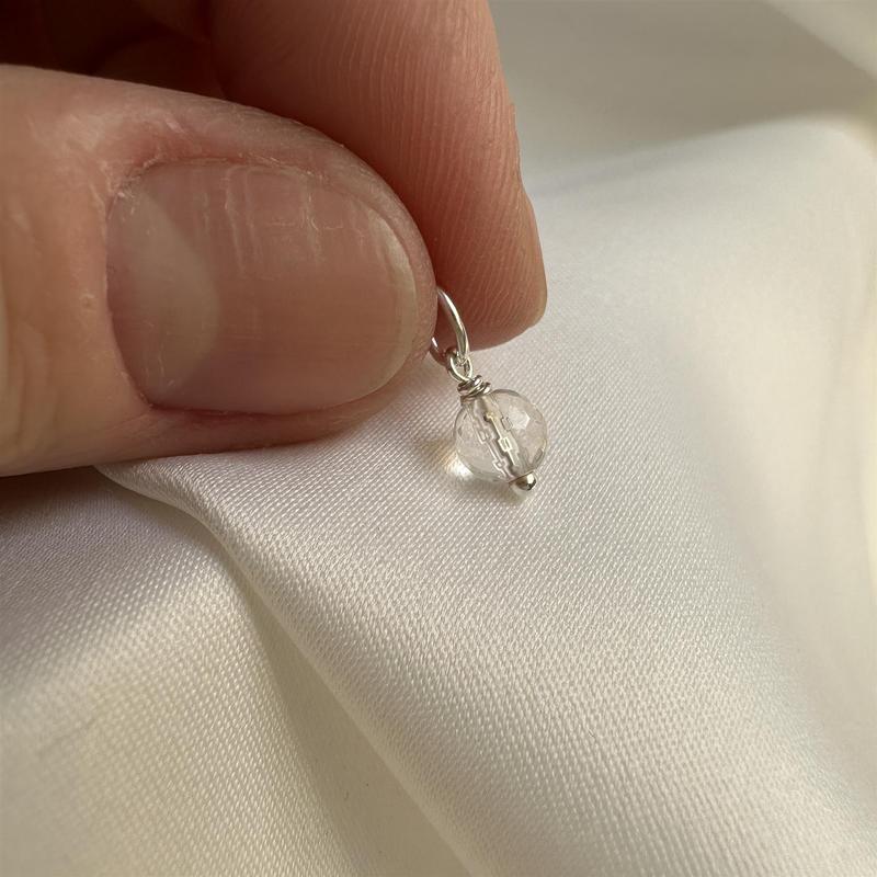 Sterling Silver Faceted 5mm Round Clear Crystal Bead Charm 5