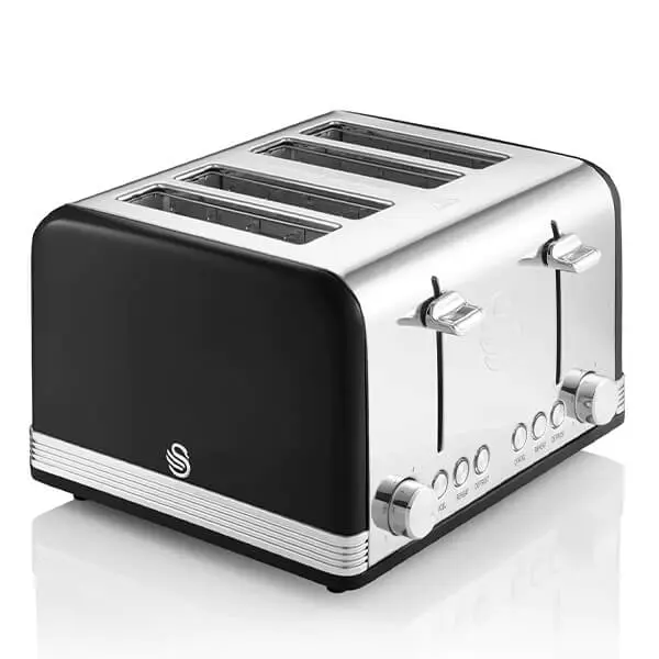 Swan Retro Black 1.5L Kettle, 4 Slice Toaster & 20L Digital Microwave Set 2