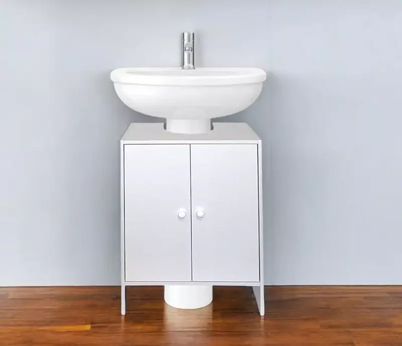 White Bathroom Sink Cabinet Under Basin Unit Cupboard with 2 Door Storage 2