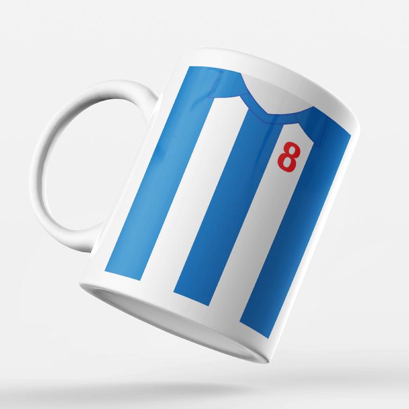 Personalised Brighton & Hove Retro Football Style Coffee Mug + Coaster - A Perfect gift for Eid, Birthday, Anniversary, Love, Office, Work, Friends, Football Fan, Christmas, Secret Santa, Bespoke, Custom Ceramic Drinkware 1