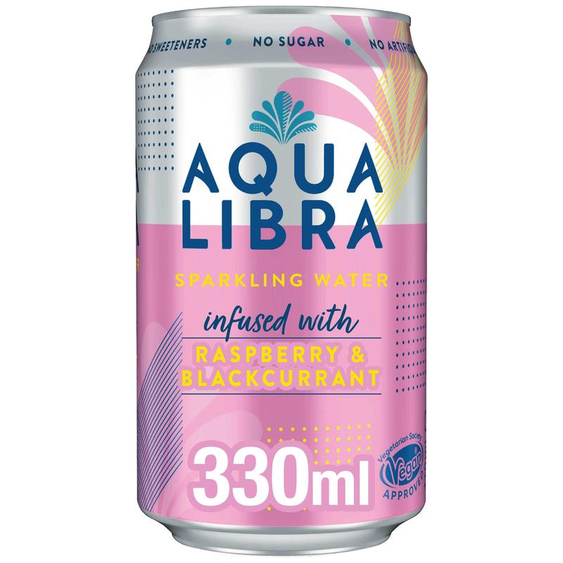 Aqua Libra Raspberry & Blackcurrant Infused Sparkling Water 24 pack of 330ml cans Fruit Beverage 2