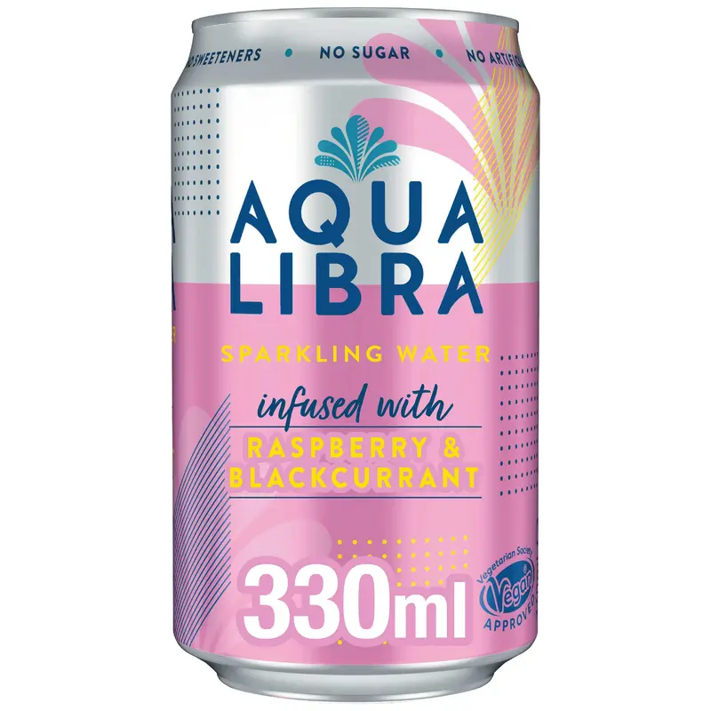 Aqua Libra Raspberry & Blackcurrant Infused Sparkling Water 24 pack of 330ml cans Fruit Beverage 1