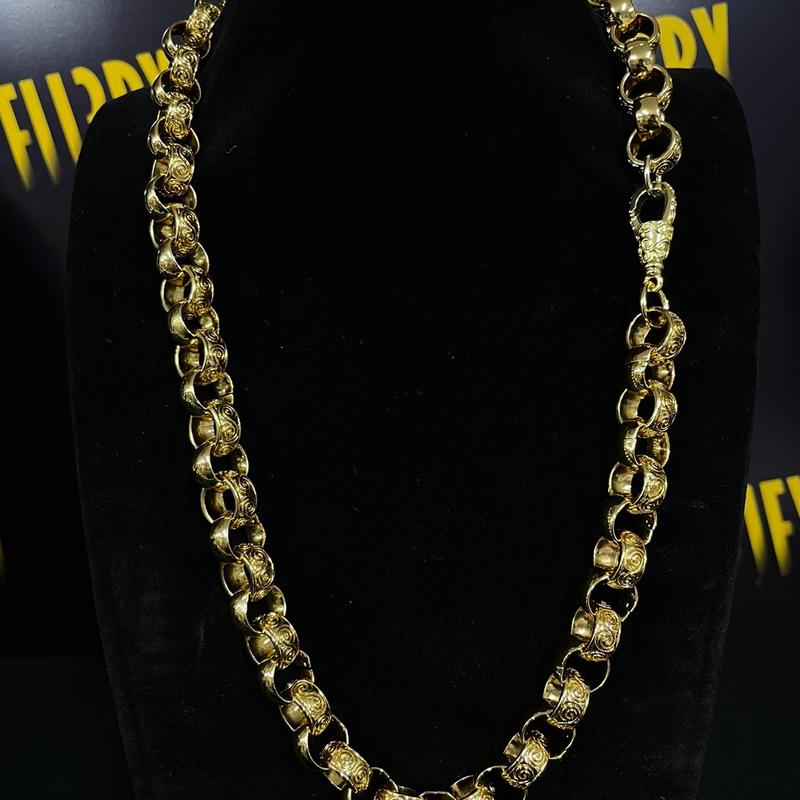 XXL Patterned Belcher Chain and Bracelet Gold Plated with Albert Clasp - 14k Gold Plated 24inch 7