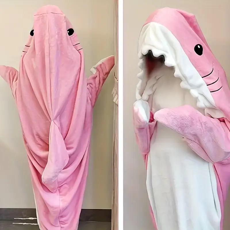 Shark blanket Soft flannel hoodie sleeping bag can wear loose one-piece pajamas Loungewear Nightwear Womenswear Underwear Women Homewear Pajama Set Pjs Comfort Pyjamas Lady Long Sleeve Basic Minimalist Longsleeves Comfortable Winter