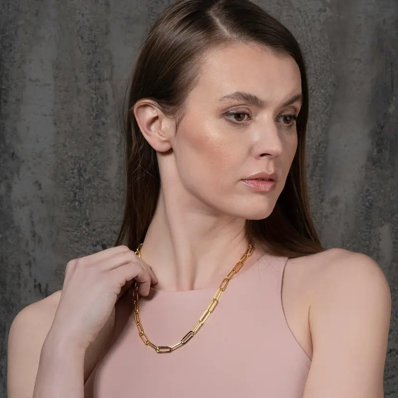 Long Gold Paperclip Chain Necklace for Women 1