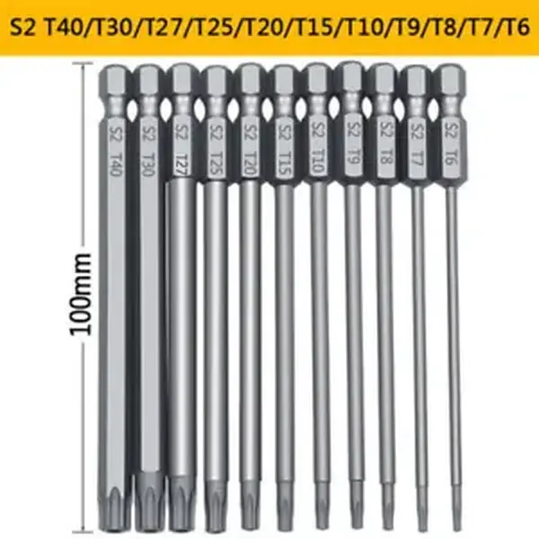 S2 T27/T25/T20/T15/T10/T9/T8/T7/T6 11-Pc Long Reach Torx Star Security Bit Set – Magnetic, Tamper-Proof, High-Precision, International Warranty 0