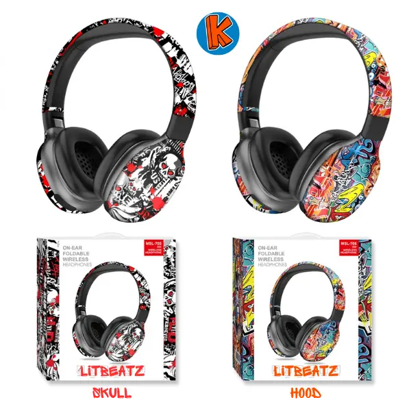 LitBeatz Bluetooth Wireless Folding Headphones  Headset Audio headphone Noise Reduction wired headband Charging Durable