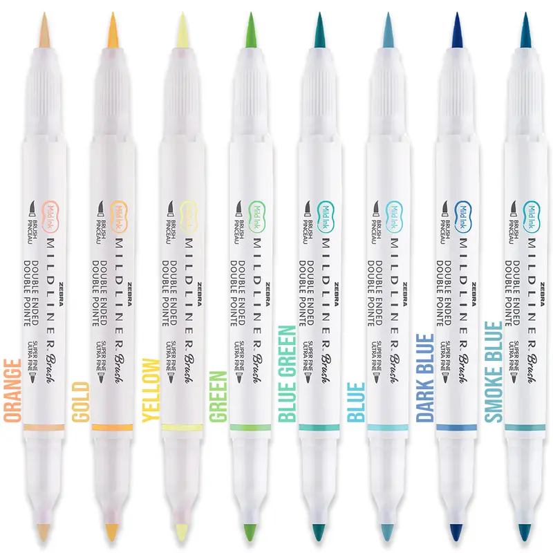Zebra Pen Mildliner Highlighter Pens | Wallets of 5 | Brush & Fine Tips | Double Ended Markers | Ideal for Revision, Journaling, Calligraphy etc. 2