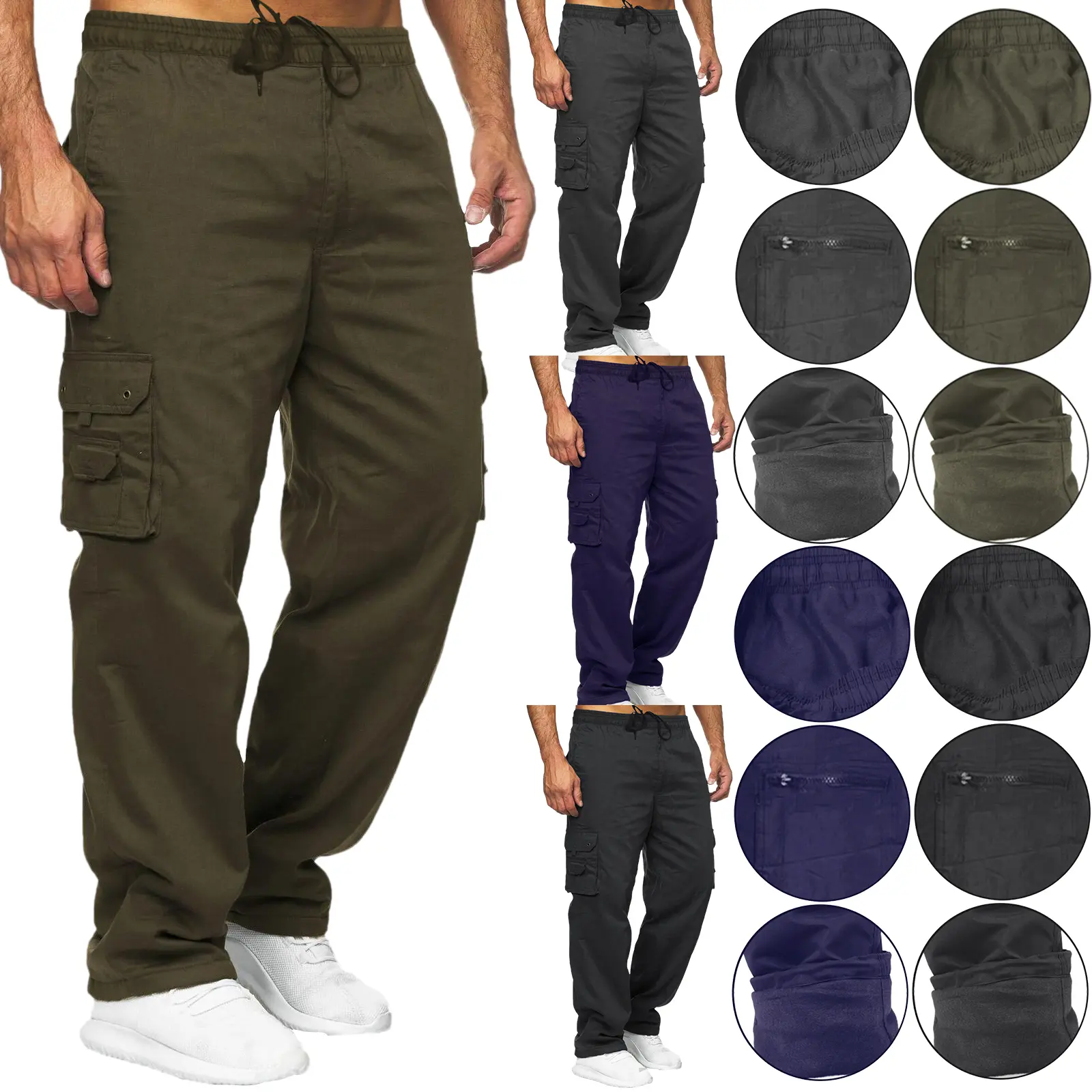 Mens Thermal Fleece Lined Trousers Cargo Combat Work Walking Elasticated Pants Fabric Menswear