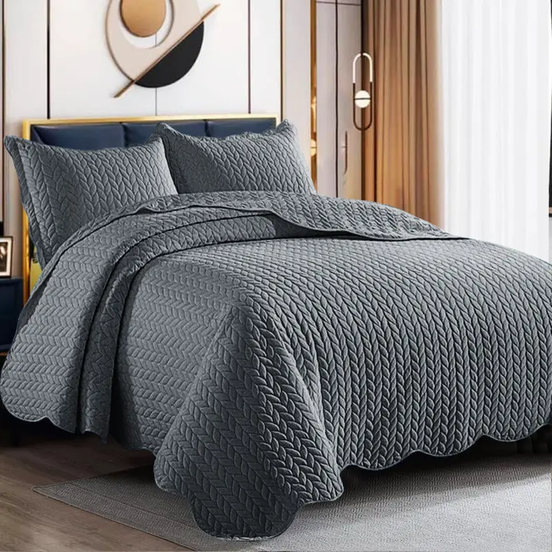 3 Piece Quilted Bedspread Bed Throw Single Double King Size Embossed Bedding Set 1