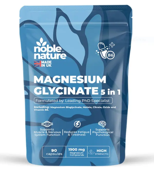 Magnesium Glycinate 5-in-1 Complex Formulated by PhD Expert High Strength 1900mg Supplements as Bisglycinate, Malate, Citrate, Oxide & Vitamin B6-90 GMO Free Capsules, 384mg Elemental