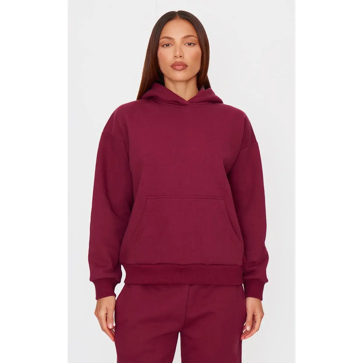 Burgundy Outcast Print Oversized Hoodie