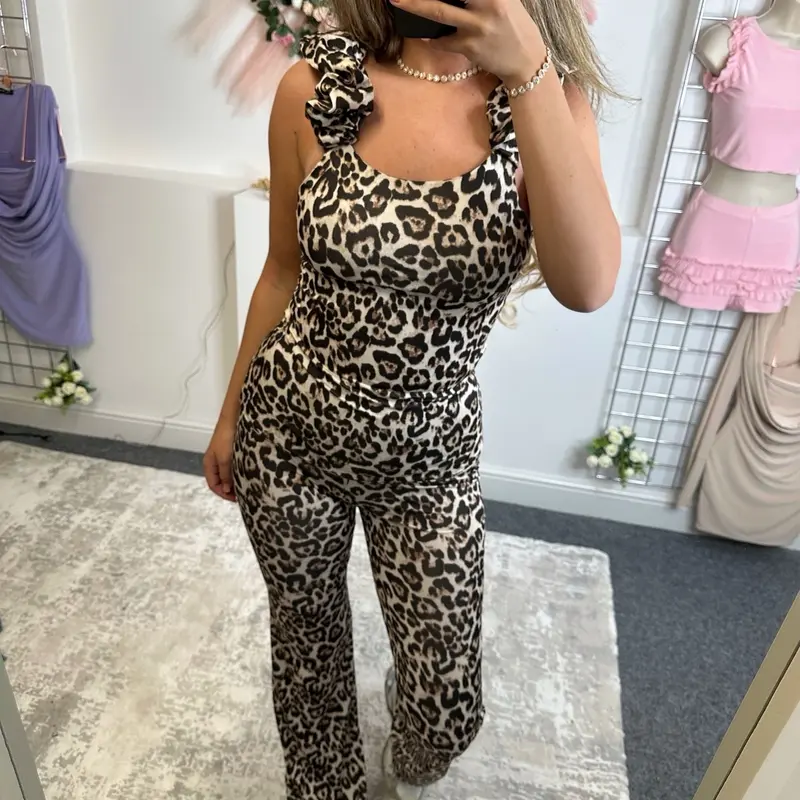 Frilled Leopard Print Flared Lounge Set 3