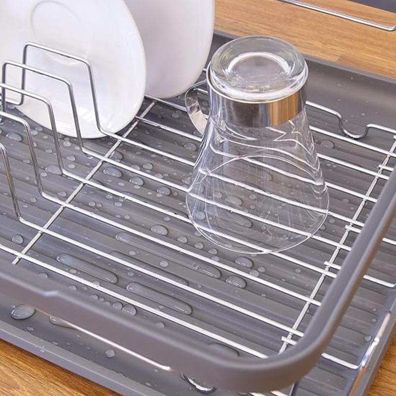 Kitchen Dish Drainer Rack with Plastic Drip Tray Cutlery Holder Kitchen Dish Drainer Rack/Separate Cutlery Holder/Removable Drip Tray Organiser 8