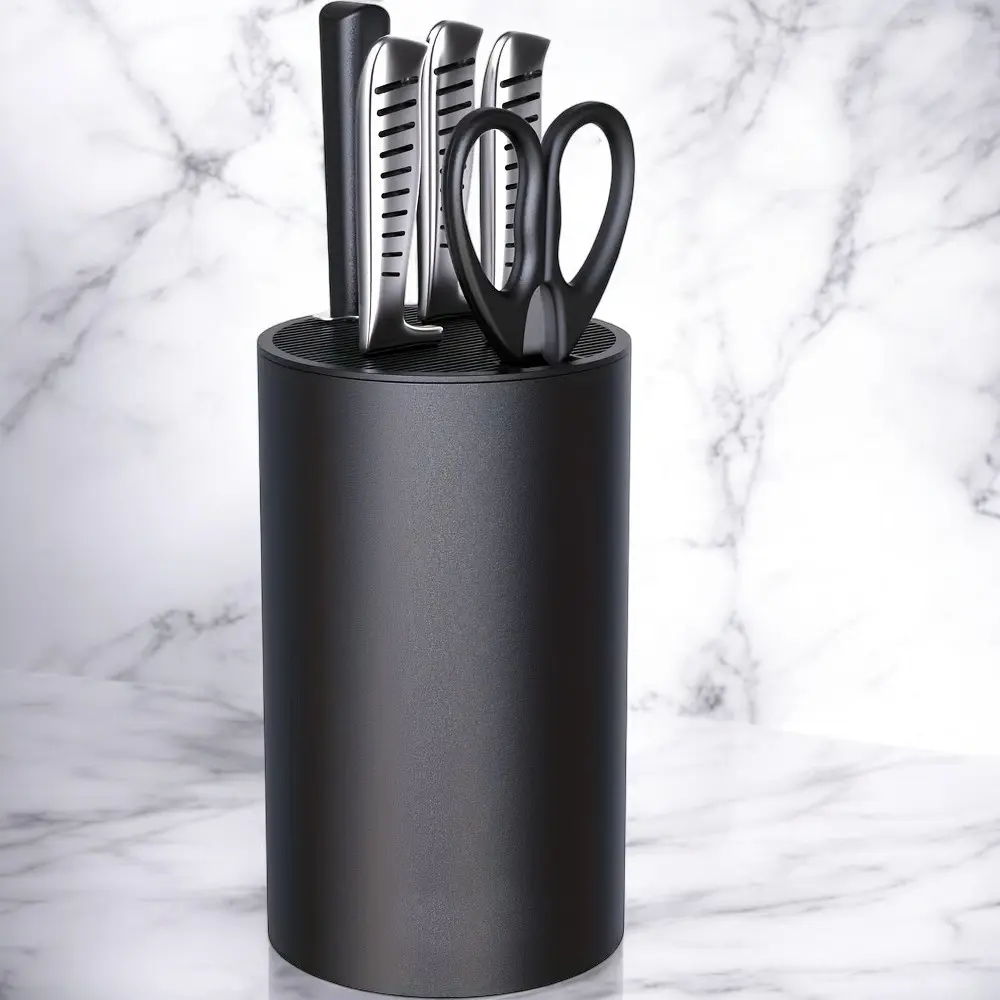 Knife Block Without Knives, knife stand, knife holder, Universal Round Knife Block Only, Detachable Knife Holder for Easy Cleaning, Space Saver Knife Storage Holder with Scissors Slot, Black Kitchen Kitchen Knives