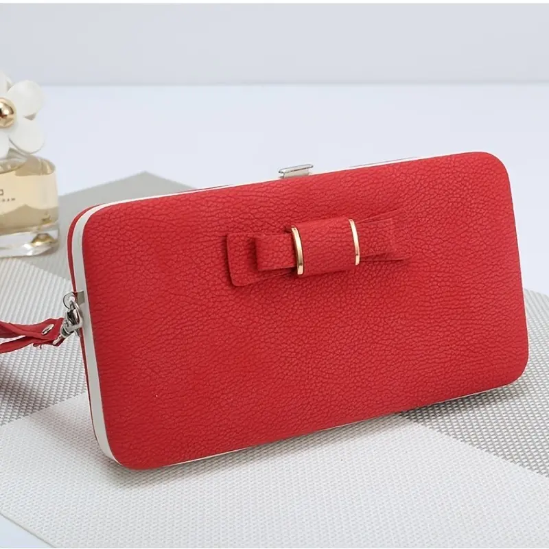 Chic Pink & White Women's Wallet with Bow Detail - Large Capacity Synthetic Leather Clutch with Zipper 6