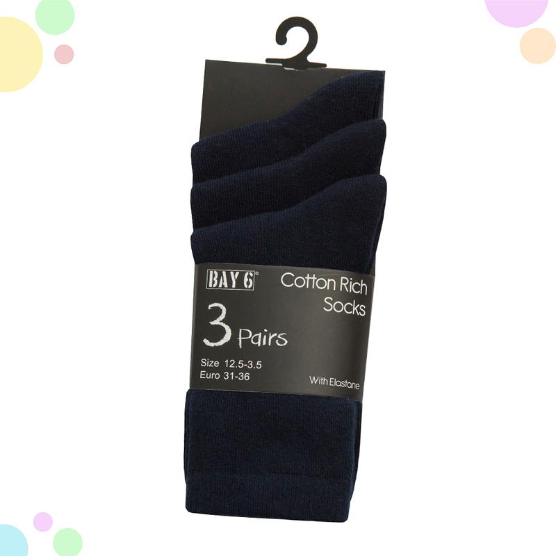 3 Pairs Kids Boys Girls Unisex Plain Cotton Rich School Sock Uniform Calf Socks Size UK from 6-8.5 up to 4-6.5 8