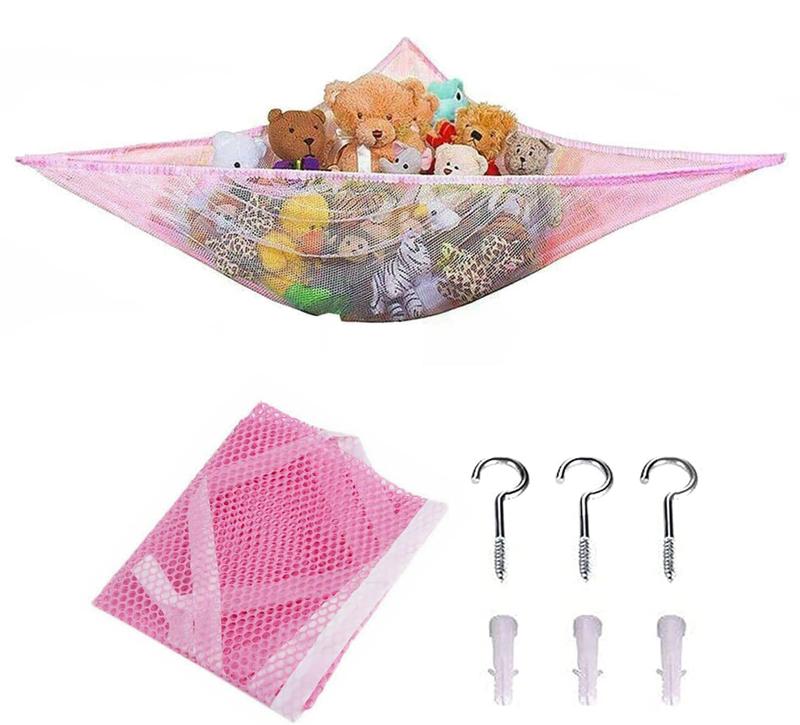 Teddy Hammock With Hooks Large Mesh Net Keep Baby Childs Bedroom Nursery Tidy Wall Sling Soft Toy Storage Organizer For Stuffed Animal   White 6