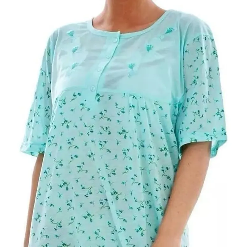 Rich Cotton Floral Nightdress for Women - Short Sleeve, 5 Colors, Size M to 2XL - Loungewear, Nightwear