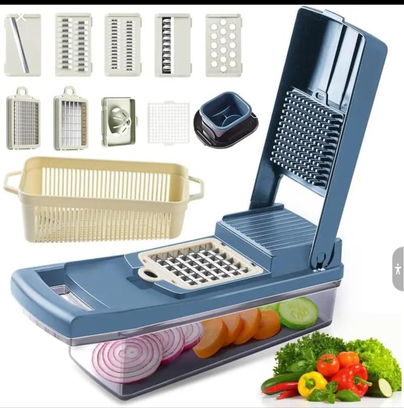 Product Introduction of Malticolor Multi-functional Manual Vegetable Cutter, 1 Set Household Bandle Kitchen Accessories 13 in 1 Vegetable Chopper, Kitchen Mandoline, Vegetable Cutter, Slicer Fruits Dicer, Veggie chopper, Kitchen Gadgets, Useful Kitchen Utensils. 6