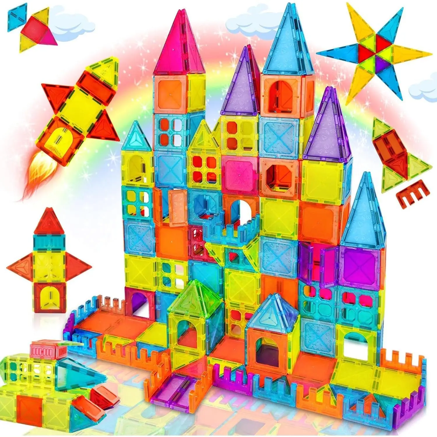 Suebah 86PCS Magnetic Blocks & Tiles STEM Kit | Montessori Sensory Toys for 3-7 Year Olds | Easter Learning Gift for Kids (Thick Child-Safe Material)