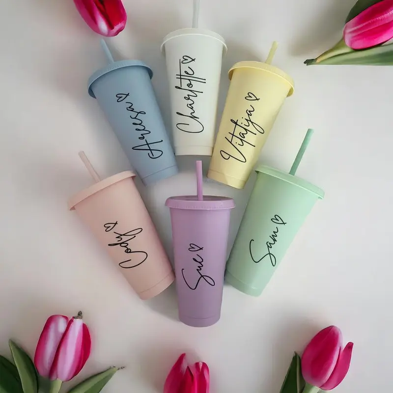 Personalised Pastel Cold Cups 24oz Bottle Drinkware Tumbler Portable Water Bottles Reusable Washable Bottled 0