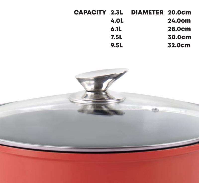 RED Nonstick Die Cast Stock Pot Capicity Single Pot Sizes (20,25,28,30,32cm) Home, Resturant, Cookware 3