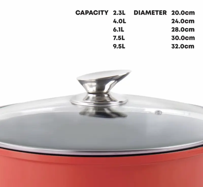 RED Nonstick Die Cast Stock Pot Capicity Single Pot Sizes (20,25,28,30,32cm) Home, Resturant, Cookware 3
