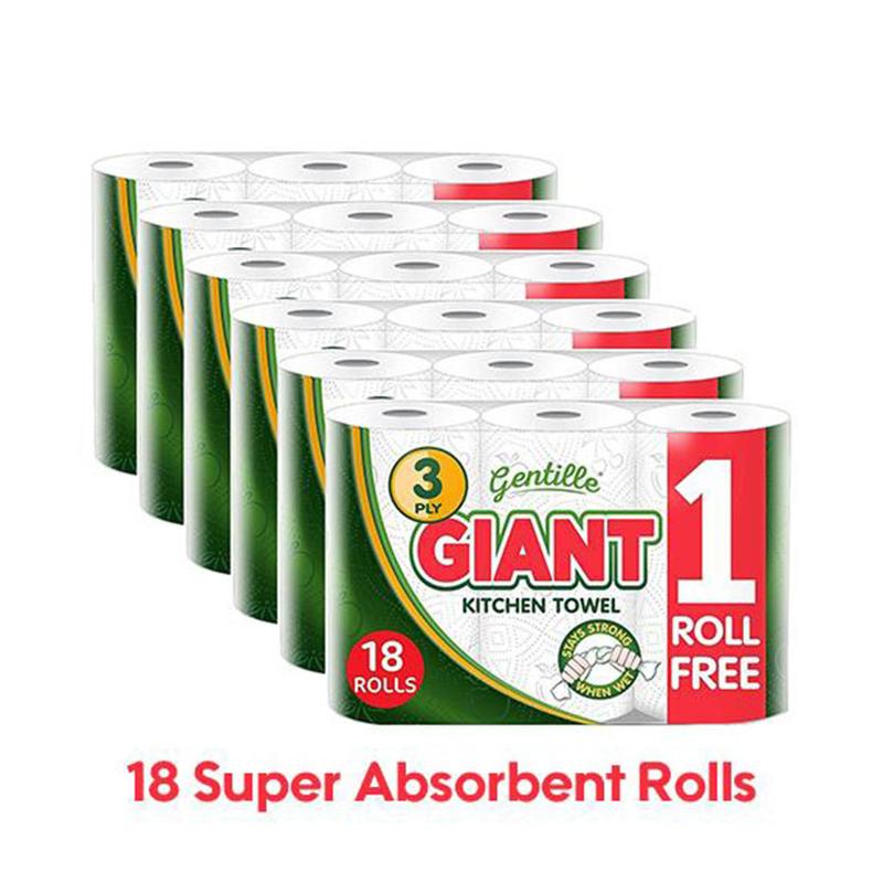 18 Rolls Gentille Giant 3 Ply Thickness Paper Towel-Extra Strong, Absorbent, Tough, Durable Kitchen Roll- Multipurpose  6 Pack of 3 Rolls Wipes 0