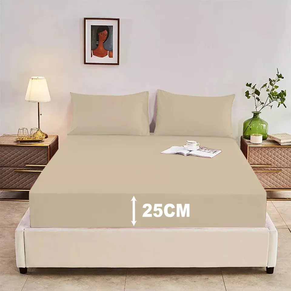 Premium 25 cm Extra Deep Fitted Sheet 100% Poly cotton, Luxury Fitted Sheets Perfect Fits for All Sizes Soft, Wrinkle Free, Breathable & Comfy Extra Deep Pocket King Fitted Sheet, Soft, Smooth, Cooling, Sateen Weave, Extra Staple King Size Fitted Sheets