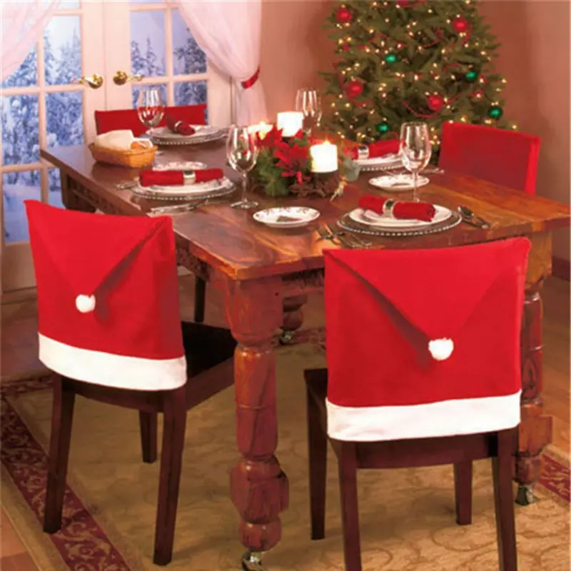 4pcs Christmas Chair Cover Santa Hat Xmas Party Dinner Seat Cover Xmas Dï¿½cor 4