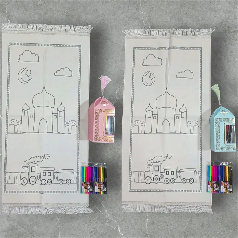Colouring Prayer Mat set includes prayer mat, fabric coloured pencils, and a box. 0
