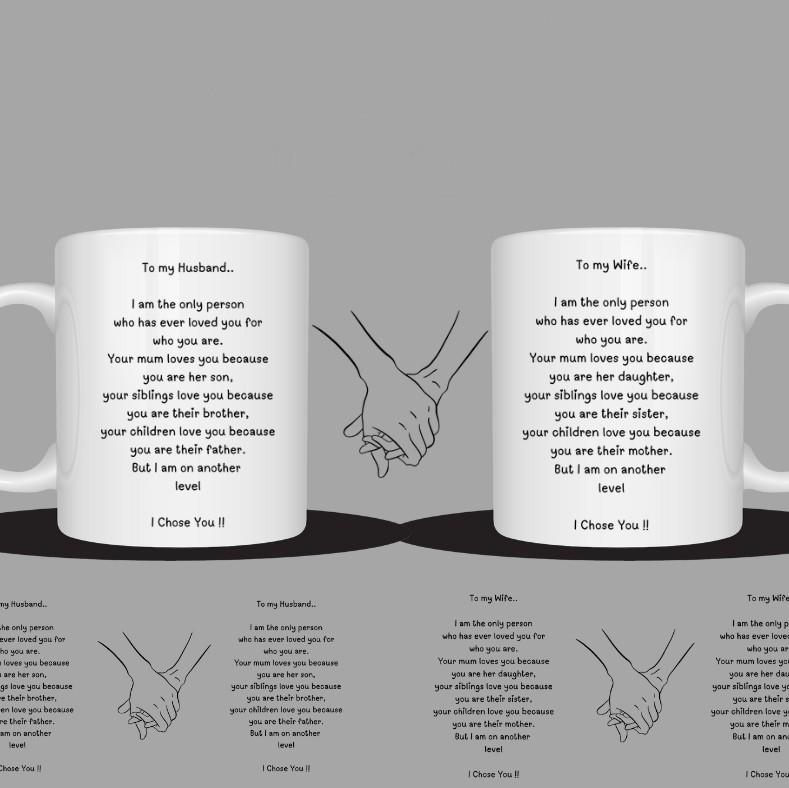 CUSTOMISED HUBBY  AND WIFEY MATCHING MUGS PERFECT FOR ANNIVERSARY OR WEDDING GIFT, personalised with name or date, various designs available 4