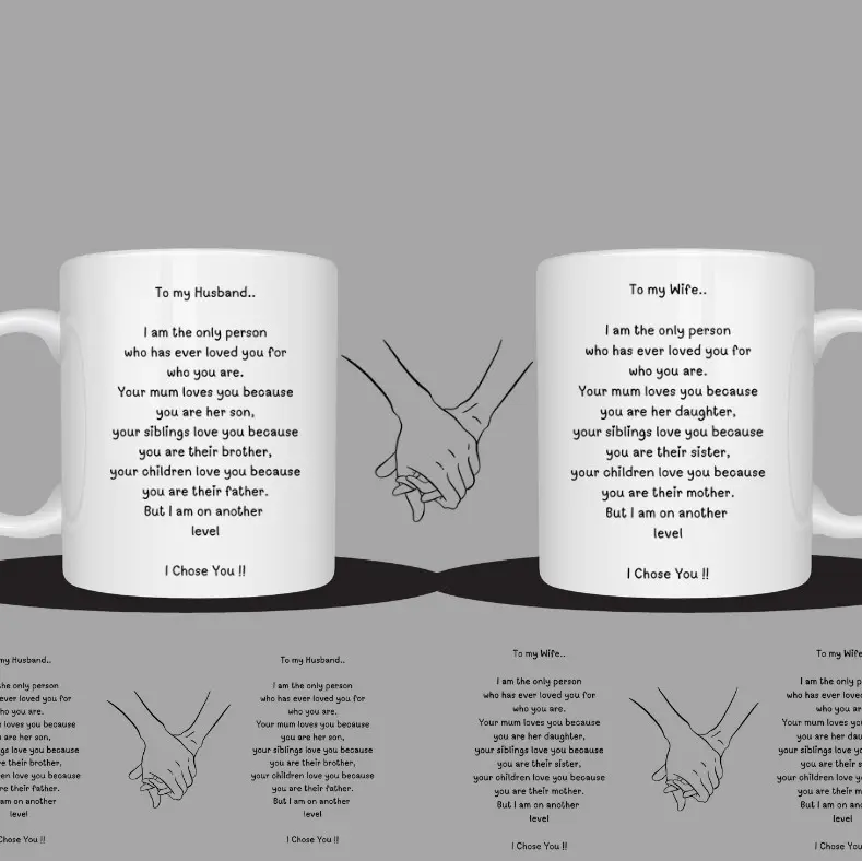 CUSTOMISED HUBBY  AND WIFEY MATCHING MUGS PERFECT FOR ANNIVERSARY OR WEDDING GIFT, personalised with name or date, various designs available 3