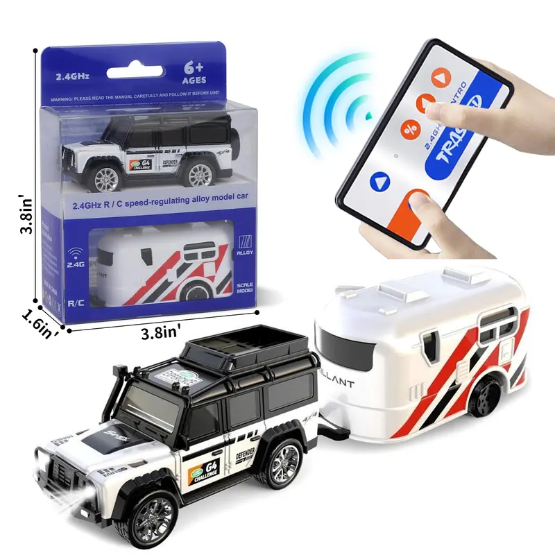 1/64 Mini RC Drift Car, High Speed Alloy Off-Road Truck with Trailer, 2.4GHz Remote Control Toy, USB-C Charging, 3-Speed Modes, LED Lights, Indoor Outdoor Racing, Fun Birthday, Christmas Gift for Kids & Adults 0