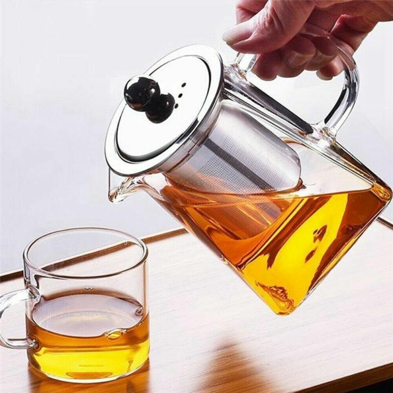 Heat Resistant Clear Glass Teapot Jug With Infuser Coffee Tea Leaf Herbal Pot UK Filter Teacup 1