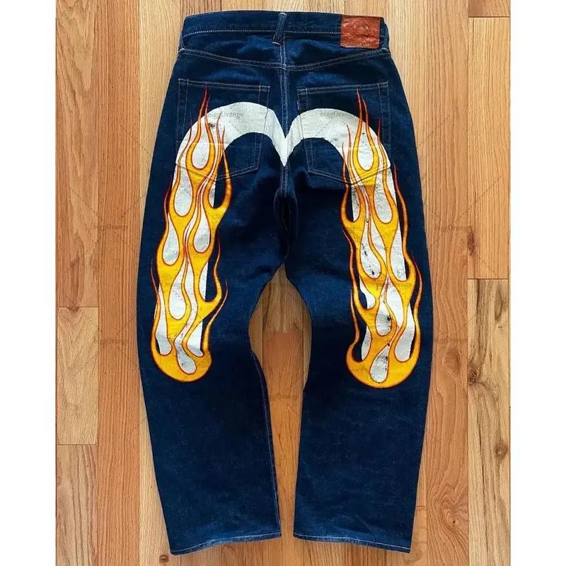 Y2K New Best-Selling Jeans Retro Personalized Print Jeans Women’s Punk Hip Hop Gothic Loose Straight Denims Couple Street wear 4
