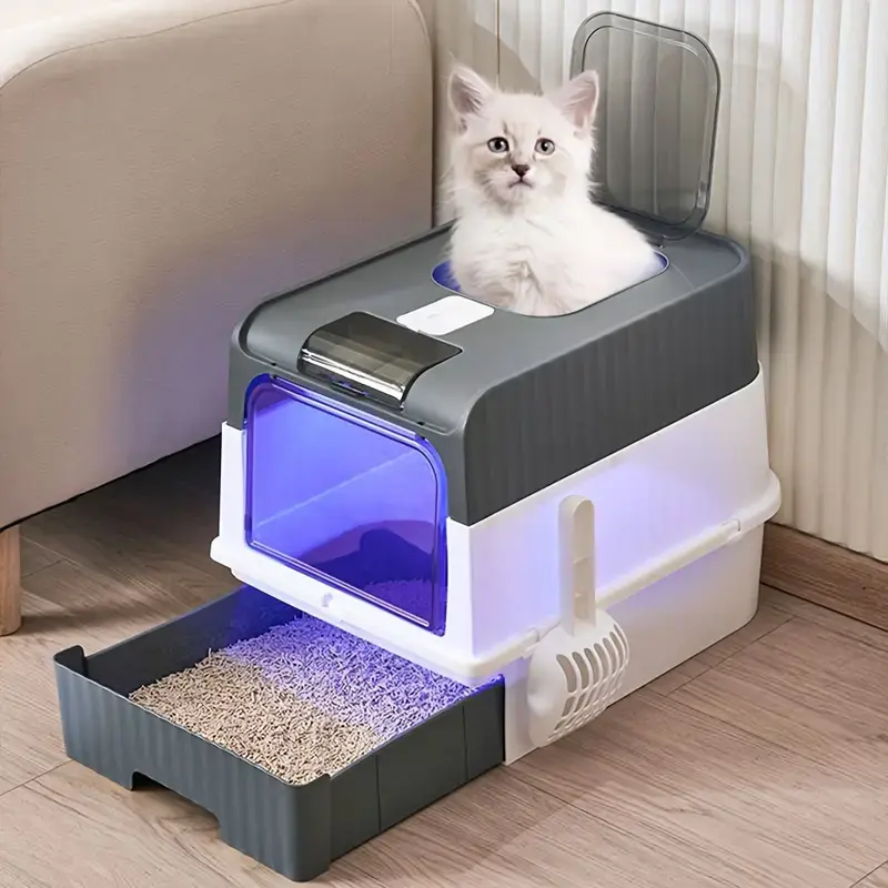 Automatic Self-Cleaning Cat Litter Box (Grey), Extra-Large, Enclosed Drawer Type Cat Toilet, Foldable, Odor Control, Pet Hygienic Cleaning Solution