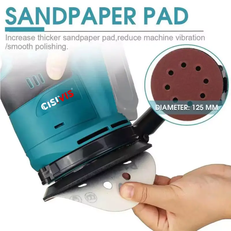 Brushless cordless orbital sander, compatible with Makita 18V batteries, 3 variable speeds (7500-15000 U/min), 12 x 125 mm sanding pads for sanding and polishing wood 6