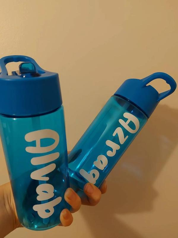 Personalised water bottle, 400ml plastic drink tritan with straw. Back to School, Name Label, Party Favours 2