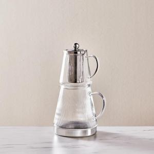 Karaca Keops Borosilicate Glass Teapot Set, XL, Transparent Silver Kettle Lid
