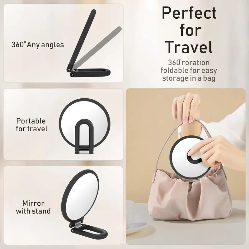 CLSEVXY Magnifying Handheld Mirror Double Sided, 1X 15X Magnification Mirror, Travel Folding Hand Held Mirror, 360°Rotation Pedestal Makeup Mirror Vanity Mirror 1