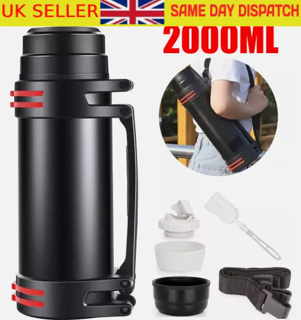 2L Thermos Flask Stainless Unbreakable Vacuum Handle Drinks Bottle Leak-Proof UK