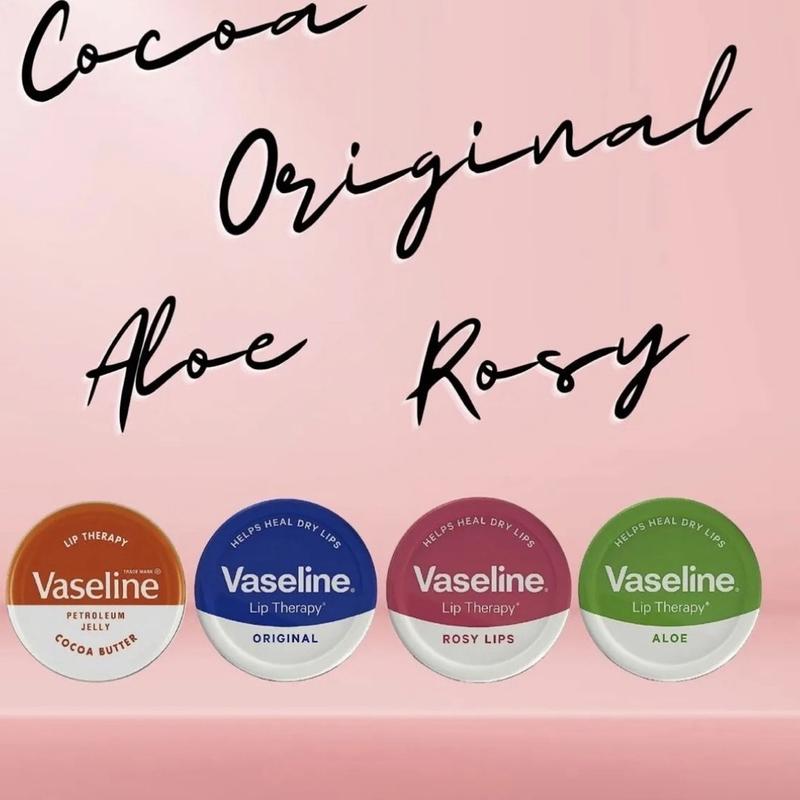 Vaseline Lip Balm - Petroleum Jelly - Lip Therapy - Original, Coco Butter, Alo VeraAnd Rosy 20g Tin - Soothes Dry Lips - Soothes dray Pack Of 4 2