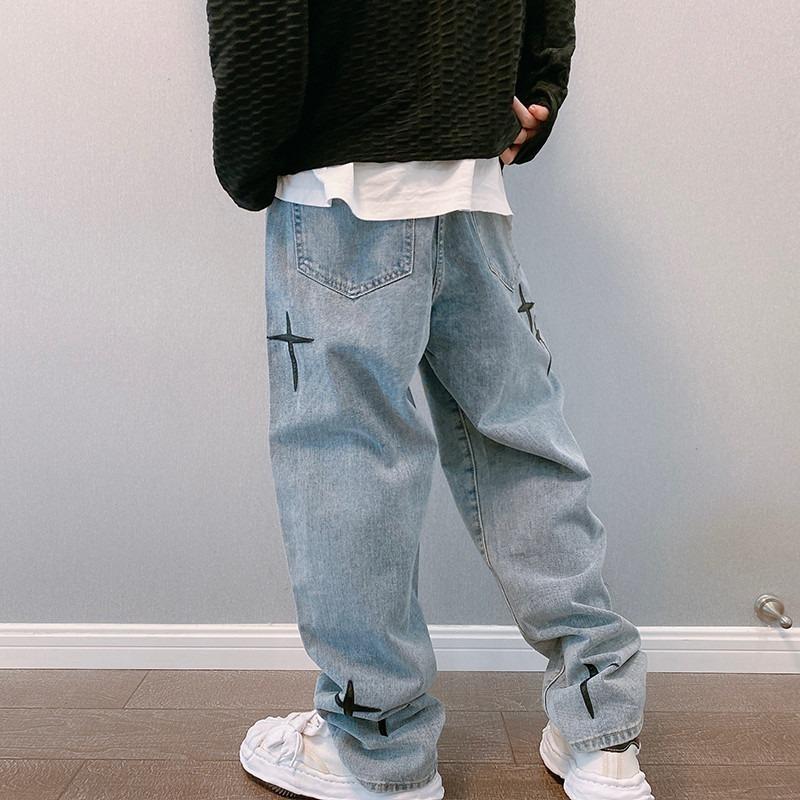 Prints Jeans Men 2023 New Streetwear Baggy Wide Leg Jeans Korean Fashion Drapes Straight Casual Loose Denim Cargo Pants 2