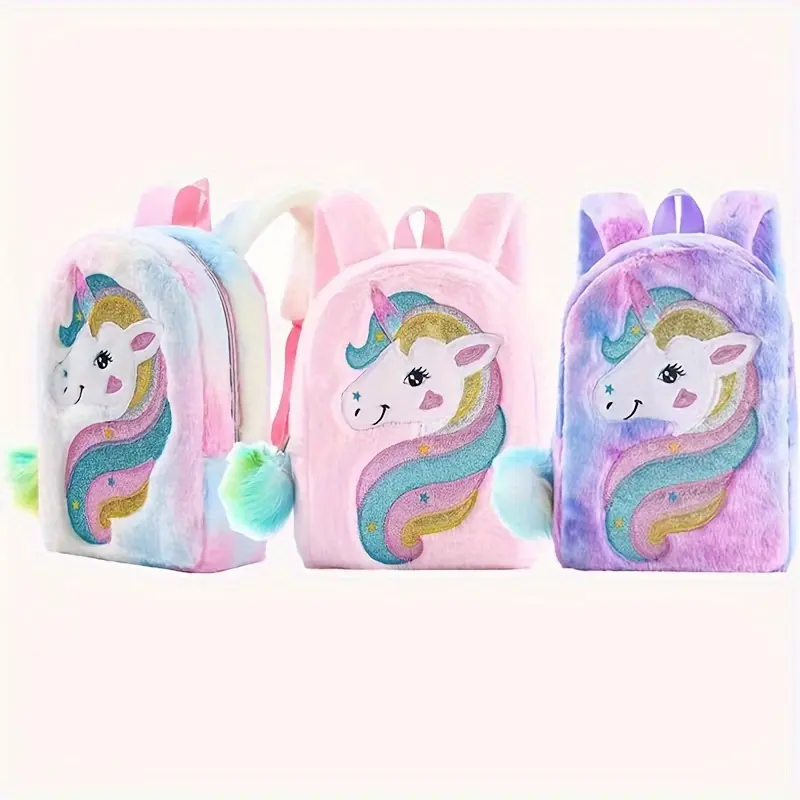 Chic Plush Unicorn Backpack for Girls - Adjustable Straps, Lightweight & Machine Washable with Detachable Pouch 4