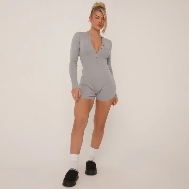 Long Sleeve Button Front Playsuit 3
