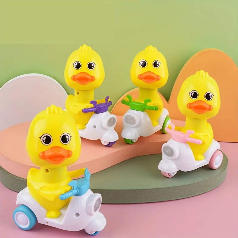 1 Set Press and Go Cartoon Yellow Duck Toy Cars, Plastic Scooter and Pull Back Duck Vehicles, Friction Powered Playset, Ideal for Goodie Bags and Birthday Christmas Gifts 0